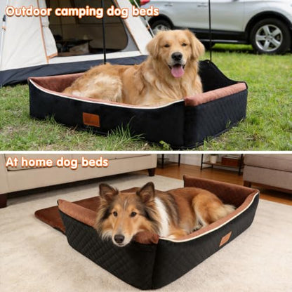 Luxury Large Dog Car Seat,Convertible to Portable Travel Dog Bed-Plush Velvet & High-Resilience Memory Foam,Universal Backseat & SUV Trunk Installation,Anti-Slip Safety Design for Medium-Large Dogs.