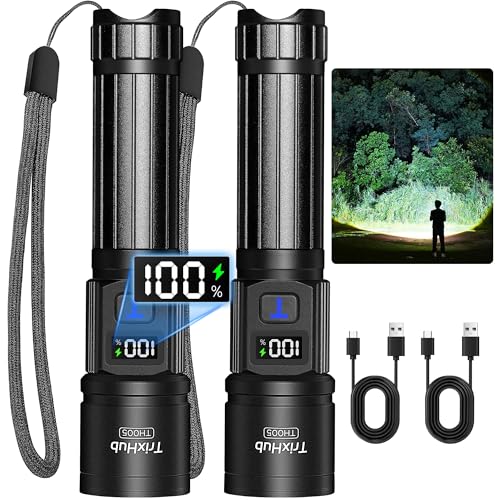 TrixHub Rechargeable Flashlights 2 Pack Super Bright High Lumens Flashlight