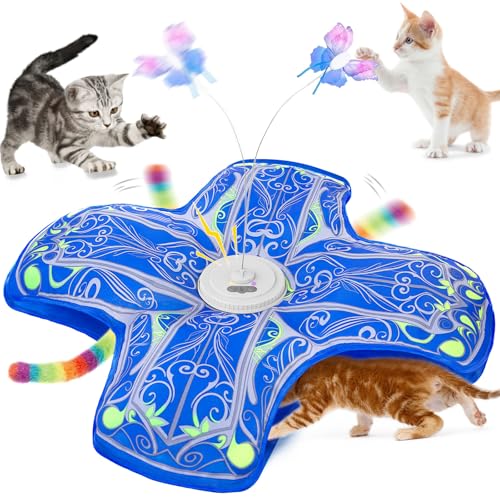 Qraxond Interactive Cat Toys for Indoor Cats, [Newly Upgraded] Rechargeable Touch Activated Hide and Seek Kitten Toys for Bored Indoor Adult Cats with Fluttering (Blue)