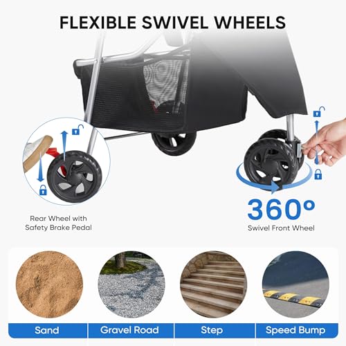 KMFurnila 3 Wheel Pet Stroller for Dogs and Cats, Foldable Design