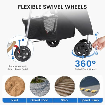 KMFurnila 3 Wheel Pet Stroller for Dogs and Cats, Foldable Design