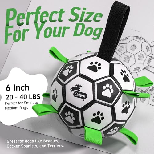 QDAN Dog Toys Dog Balls, World Cup Dog Soccer Ball with Straps, Dog Birthday, Herding Ball, Durable Balls for Small Medium Pet, Puppy Outdoor Toy (6 Inch)