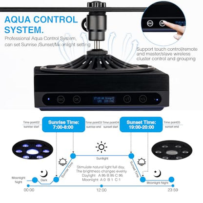SMATFARM Aquarium Light-60 Watts Reef Light Wide Coverage Sunrise Sunset Moonlight Saltwater Lights for Coral with Master Slave Group Control & Timer & Screen