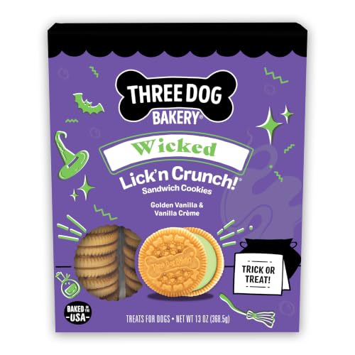 Three Dog Bakery Wicked Lick'n Crunch! Sandwich Cookies for Dogs, Dog Treats with Real Ingredients, 13 oz