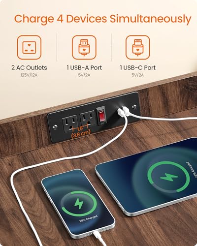 Feandrea Modern Dog Crate Furniture with Charging Station, Medium Kennel Indoor with Flip-up Hidden Acrylic Door, for Small and Medium Dogs up to 45 lb, Pet Side End Table Cage, Natural Walnut