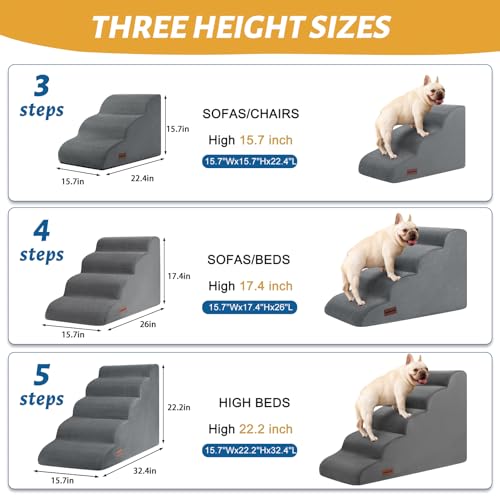 Aodisman 3-Step Dog Ramp and Stairs for Sofa and Chair - Non-Slip Sturdy Pet Steps for Small Dogs and Cats,15.7" H,Grey