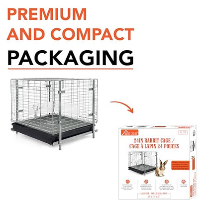 HOMESTEAD Rabbit Cage with Pull-Out Tray – 24 Inch Bunny Cage, Metal Rabbit Breeding Cage, Dual Access Doors, Waterproof Bottom & Urine Guard