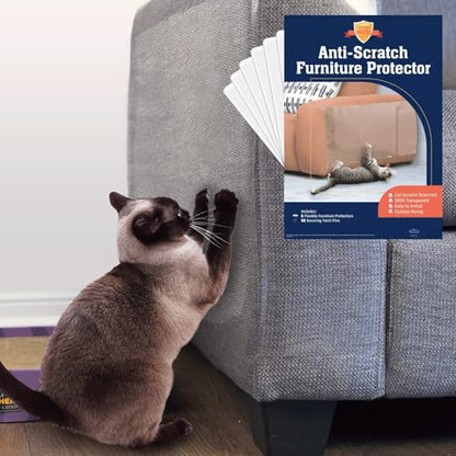 6 Pack XL Anti Cat Scratch Furniture Protector - Couch Protector from Cat Claws w/Twist Pins - Heavy Duty, Strong, Clear, Easy-to-Apply Scratching Deterrent and Shield for Sofa