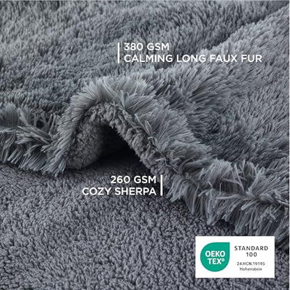 Bedsure Waterproof Dog Blankets for Medium Dogs, Fluffy Faux Fur, 40x50" | Plush Fuzzy Reversible Pet Blankets for Couch and Dog Bed,Soft Calming Throw Cat Blanket Washable, Dog Gift, Grey
