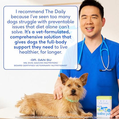 Native Pet The Daily Dog Vitamins & Supplements - 11-in-1 Multivitamin Powder for Dogs - Supports Whole Body Health, Digestion, Mobility & Immunity with Collagen, Glucosamine & Probiotics –120 Scoops