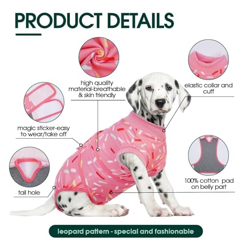 Kuoser Recovery Suit for Dogs, Dog Recovery Suit Female Doggie Onesie for Surgery, Post-Op Onesie for Female & Male Dogs, Soft Protective Wear, PinkRibbon M