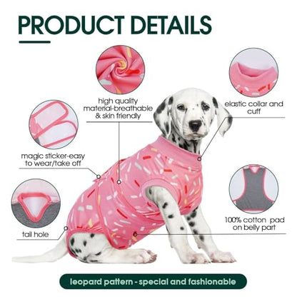 Kuoser Recovery Suit for Dogs, Dog Recovery Suit Female Doggie Onesie for Surgery, Post-Op Onesie for Female & Male Dogs, Soft Protective Wear, PinkRibbon M