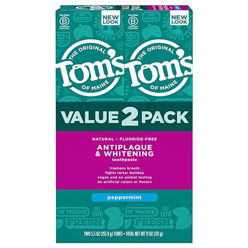 Tom's of Maine Antiplaque and Whitening Toothpaste, Peppermint, 2Pk, 5.5 oz