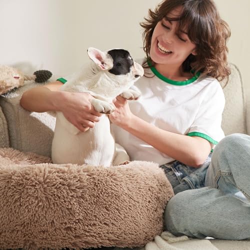 Bedsure Calming Small Dog Bed Donut Washable Cat＆Puppy Bed,23 inches Camel