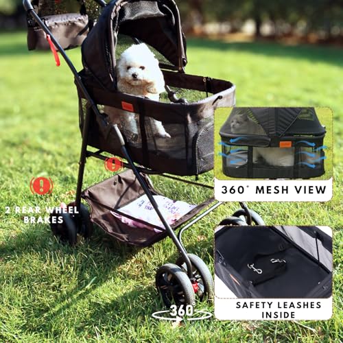 Bicystar Pet Stroller for Small Dogs Cats with Wheels, Detachable Carrier, Max Load 33 lbs, Easy Folding, Compact Portable, Dog Carriage Cart Car Seat 3 in 1