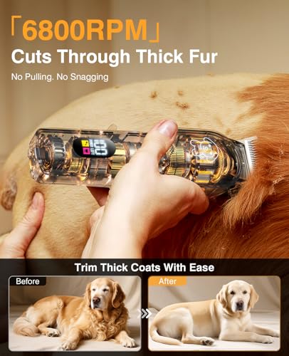 Dog Clippers for Grooming, Dog Grooming Kit, Low Noise, Thick Fur, Gunmetal | IPX7 waterproof rechargeable cordless trimmer, stainless steel blade, 6 guide combs, dual charging via dock or USB cable