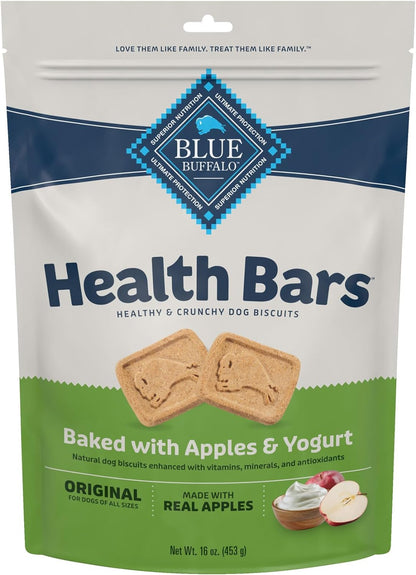 Blue Buffalo Health Bars Natural Crunchy Dog Treats Biscuits, Apple & Yogurt 16-Oz Bag