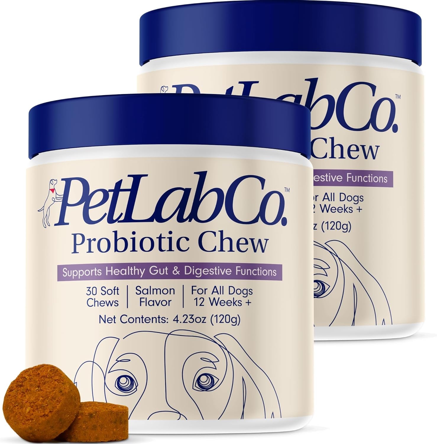 Petlab Co. Probiotics for Dogs, Support Gut Health, Diarrhea, Digestive Health & Seasonal Allergies - Salmon Flavor - 30 Soft Chews