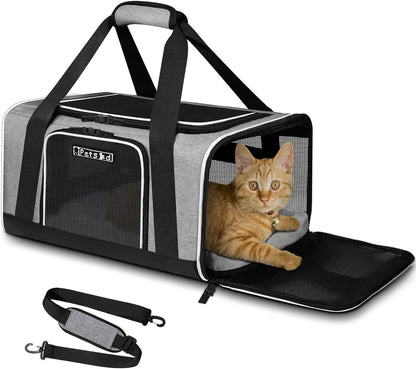 Pet Carrier 17X13X9.5 Southwest Airline Approved,Pet Travel Carrier Bag for Small Cats and Dogs, Soft Dog Carrier for 1-15 LBS Pets,Dog Cat Carrier with Safety Lock Zipper (Grey)