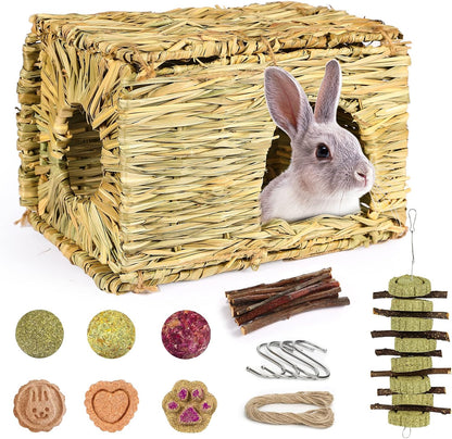 Bunny Grass House-Hand Made Edible Natural Grass Hideaway Comfortable Playhouse for Rabbits, Guinea Pigs and Small Animals to Play,Sleep and Eat (Style4)