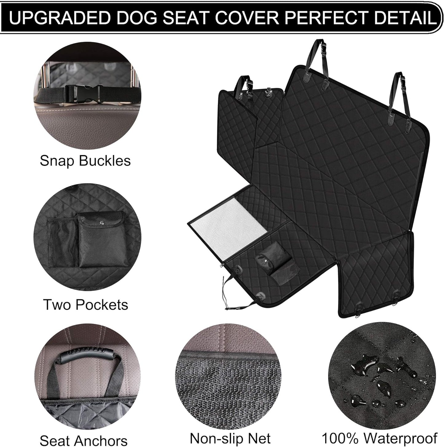 Femuar Dog Car Seat Cover with Storage Pockets Mesh Visual Window, Waterproof Nonslip , Heavy Duty Scratchproof Pet Dog Back Seat Cover Hammock for Cars Trucks and Suvs