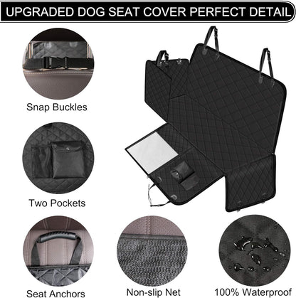 Femuar Dog Car Seat Cover with Storage Pockets Mesh Visual Window, Waterproof Nonslip , Heavy Duty Scratchproof Pet Dog Back Seat Cover Hammock for Cars Trucks and Suvs