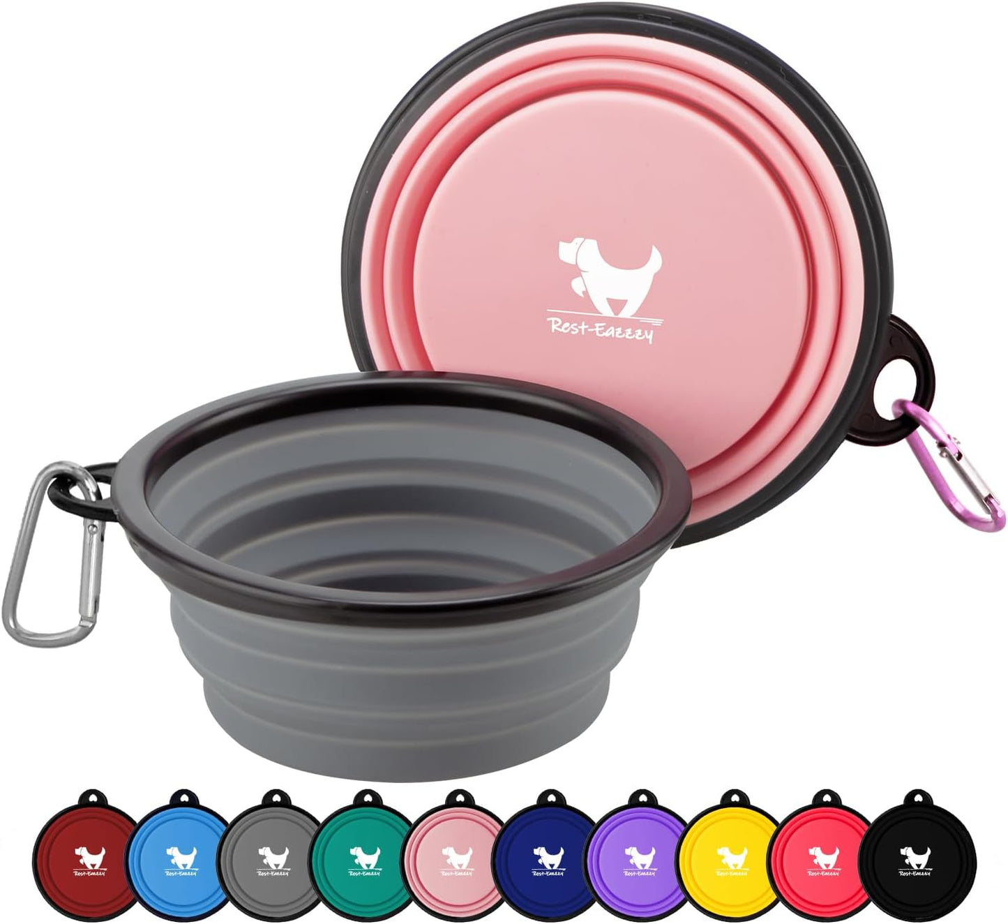 Rest-Eazzzy Large Collapsible Dog Bowls 1000 Ml, 2-Pack Dog Portable Water Bowl for Dogs Cats Pet Foldable Feeding Watering Dish for Traveling Camping Walking with 2 Carabiners, BPA Free