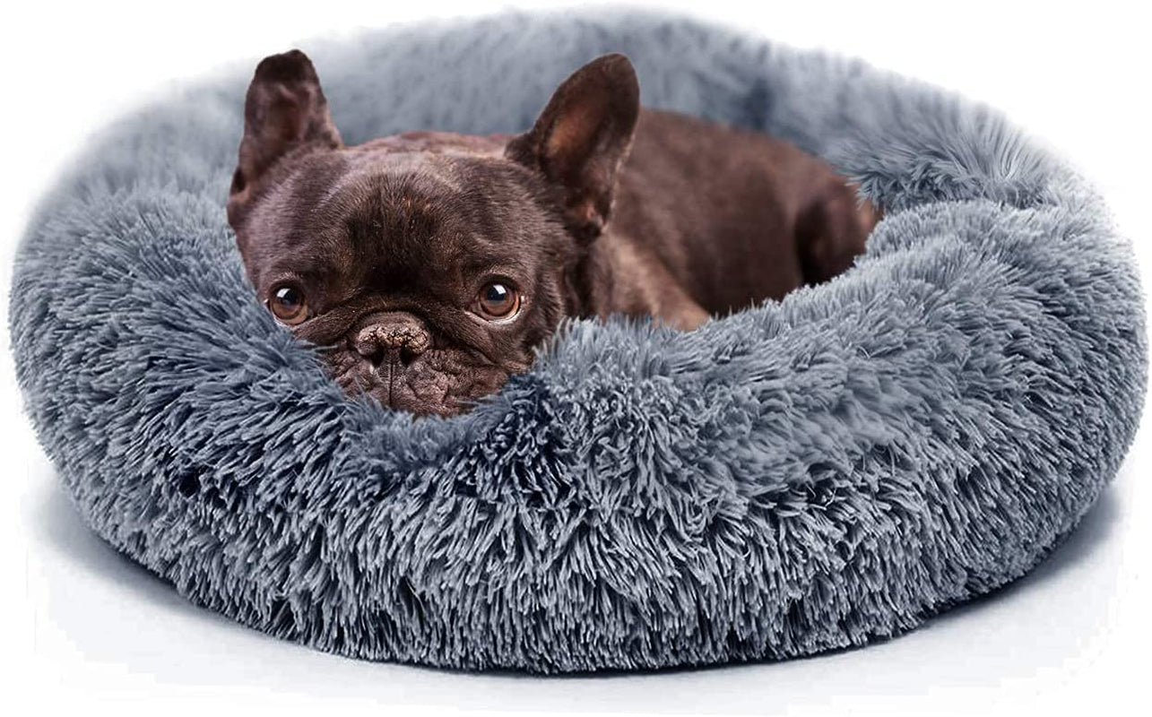 Nononfish Dog Bed for Small Dogs，Gray Cute Plush Dog Bed ，19 Inches anti Anxiety Puppy Bed Washable，Machine Washable Fits up to 15 Lbs Pets Beds for Small Dog.