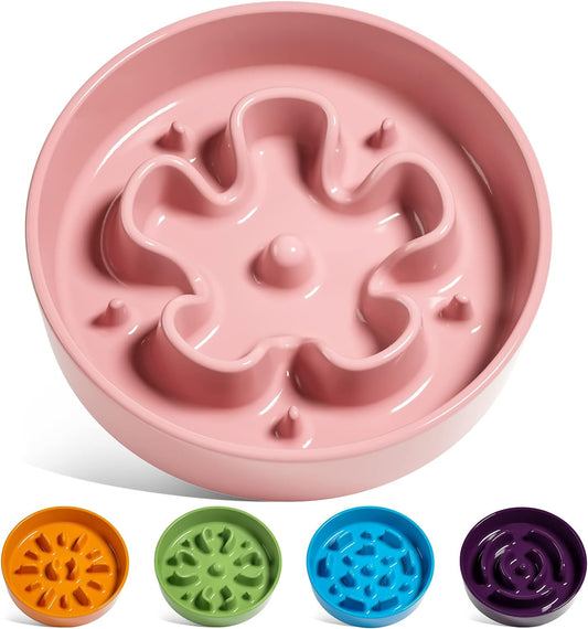 LE TAUCI Ceramic Slow Feeder Dog Bowls Small Breed, 0.6 Cups Dog Food Dish for Fast Eaters, Puzzle Bowl for Small Dogs and Cats,Pink