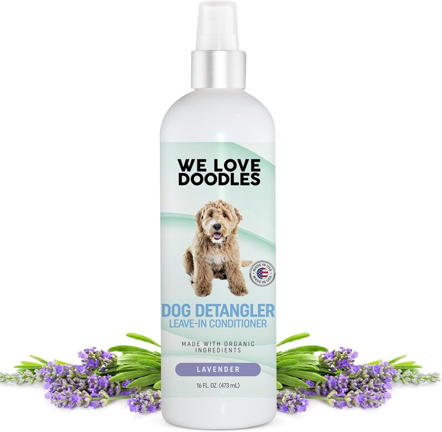 We Love Doodles Dog Detangler Spray - Leave-In Conditioner for Dogs - Dog Detangling Spray - Dematting Spray for Dogs - Tangle Remover - Made in the USA - Large 16 Fl Oz (Lavender)