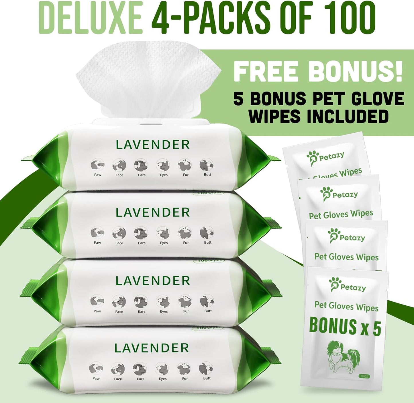 400 Dog Wipes for Paws and Butt Ears Eyes | Organic Pet Wipes for Dogs | Unscented Dog Wipes Cleaning Deodorizing | Extra Thick Paw Wipes for Dogs Cats Pets | Bonus Glove Wipes Included