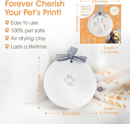 Pearhead Pet Paw Print Keepsake Kit - DIY Hanging Clay Keepsake for Dogs & Cats, Easy Air-Dry Clay, No-Mess, Perfect for New Pet Owners and Memorial, Personalized Pawprint Gift, Gray Ribbons