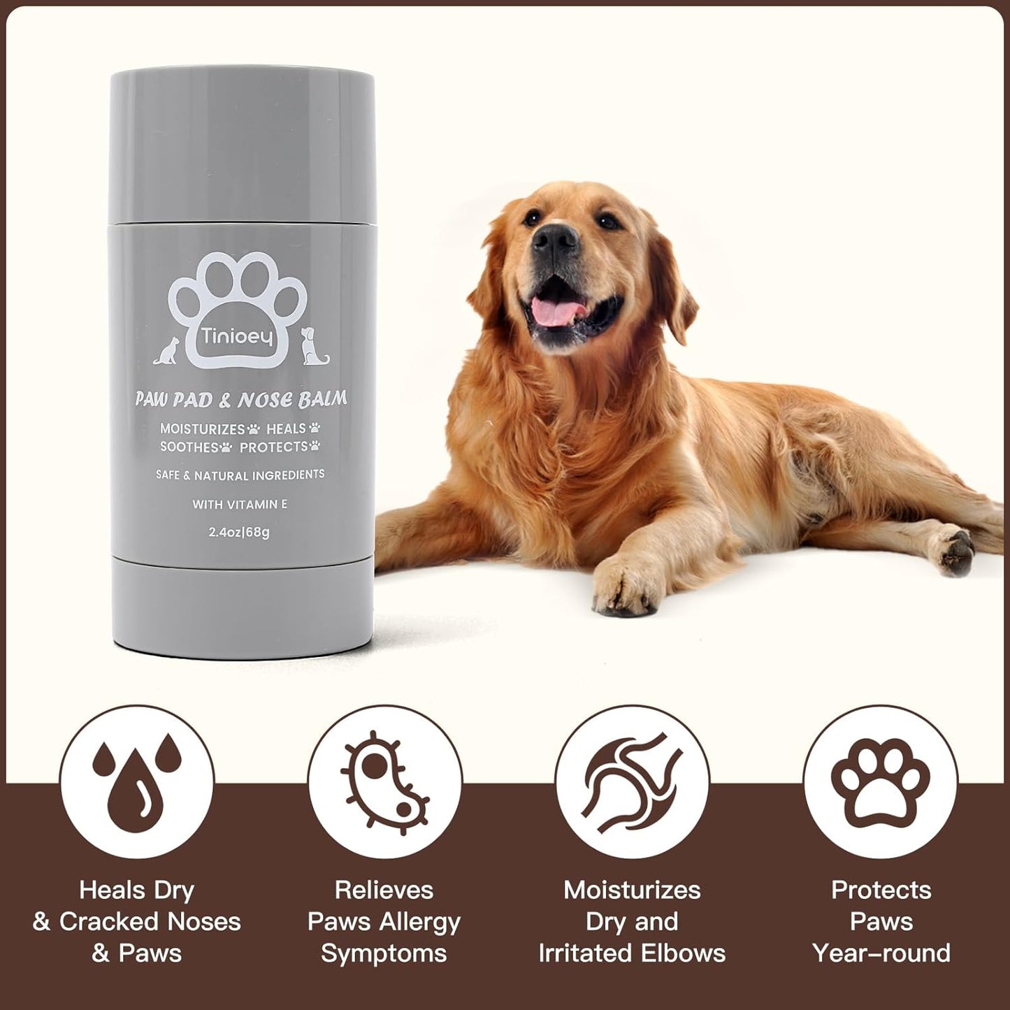 Cat Dog Paw Pad Balm Stick (2.4 Oz) | Natural Lick Safe Dog Paw Blam Protector, Soother & Moisturizer for Cracked Dry & Damaged Paws, Nose & Elbows | Snout Soother for Dogs