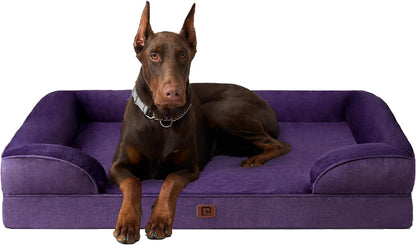 EHEYCIGA Orthopedic Dog Beds for Extra Large Dogs, Waterproof Memory Foam XXL Dog Bed with Sides, Non-Slip Bottom and Egg-Crate Foam Big Dog Couch Bed with Washable Removable Cover, Purple