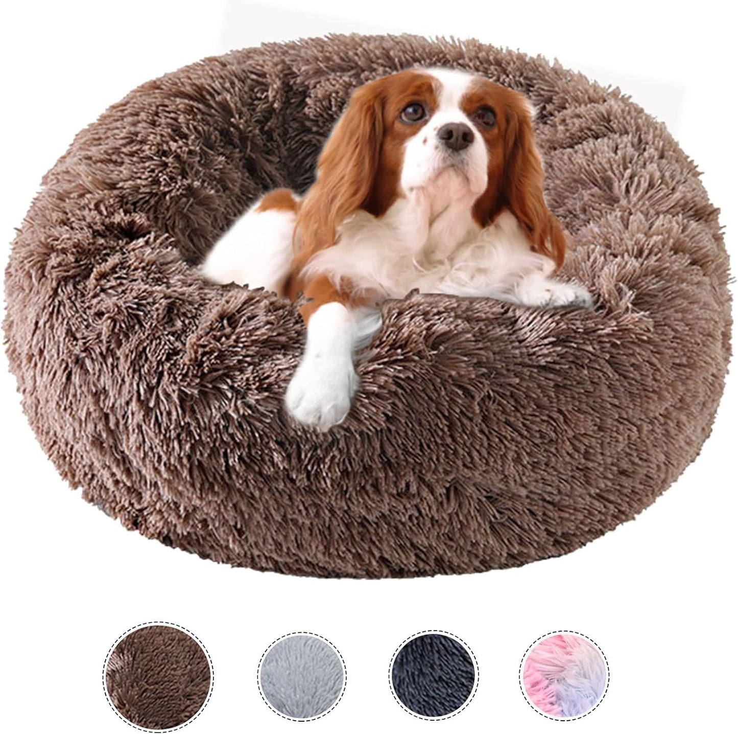 Dog Bed Calming Dog Beds for Small Medium Large Dogs - round Donut Washable Dog Bed, Anti-Slip Faux Fur Fluffy Donut Cuddler Anxiety Cat Bed(20")