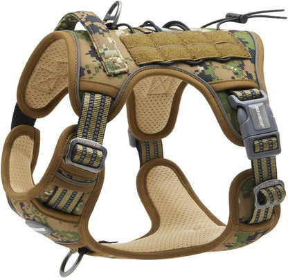 AUROTH Tactical Dog Harness for Small Medium Dogs No Pull Adjustable Pet Harness Reflective K9 Working Training Easy Control Pet Vest Military Service Dog Harnesses Woodland Camo S