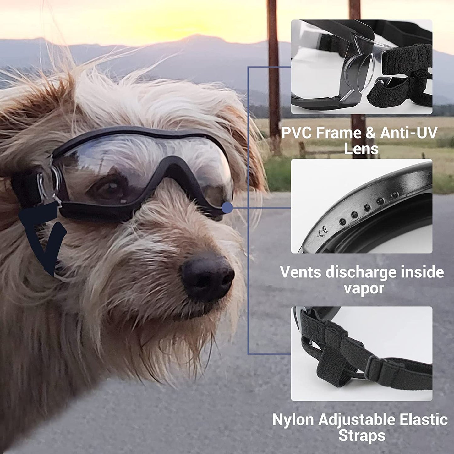 NAMSAN Dog Sunglasses Medium to Large Dog UV Transparent Goggles Windproof Anti-Dust Snowproof Pet Glasses with Elastic Straps, Clear