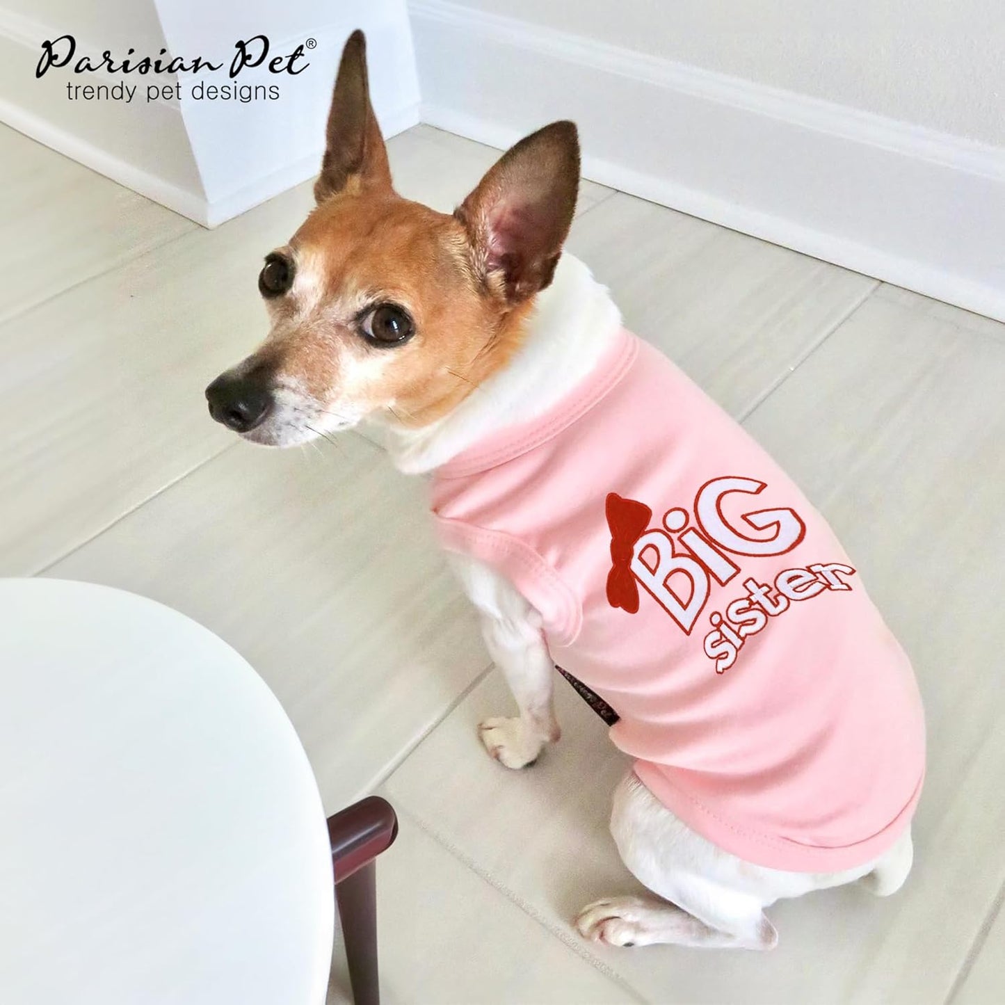 Parisian Pet Dog T-Shirt with Embroidered 'Classy, Sassy and Bit Bossy' Words - 100% Cotton, Pink Dog Clothes - Cute Pet Vest - Machine Washable Dog Shirts for Small Dogs, XS