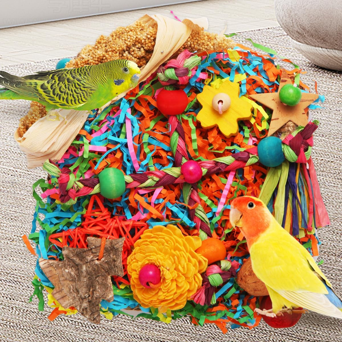 Bird Toys, Parakeet Toys Bird Foraging Toys Grass Mat Climbing Wall for Parakeet,Parrot,Cockatiel,Conure,Lovebird,Budgie Cage Small to Medium Birds (Twinkle Star)