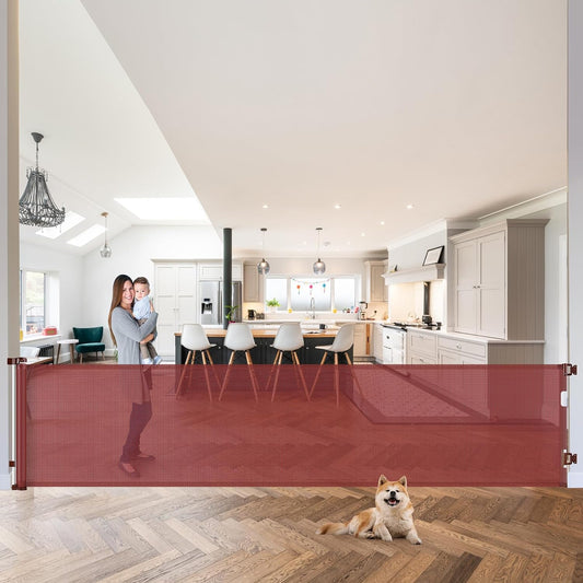 120 Inch Retractable Baby Gates for Stairs Retractable Dog Gate Extra Wide Baby Gate Extra Long Baby Gate for Large Opening Retractable Pet Gate Extra Large Baby Gate Retractable Baby Barrier (Timber)
