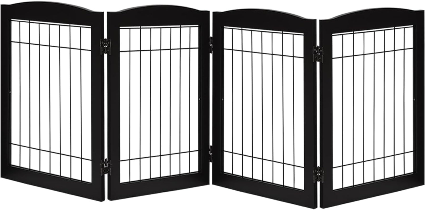 LZRS Sturdy Wood Pet Gate, Freestanding Tall Wire Dog Gate Safety Fence Indoor, Foldable Stair Barrier Pet Exercise for Most Furry Friends, Dog Gate for Stairs, Black,30" Height-4 Panels