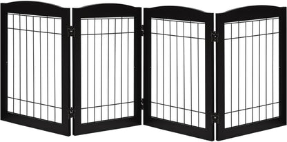 LZRS Sturdy Wood Pet Gate, Freestanding Tall Wire Dog Gate Safety Fence Indoor, Foldable Stair Barrier Pet Exercise for Most Furry Friends, Dog Gate for Stairs, Black,30" Height-4 Panels