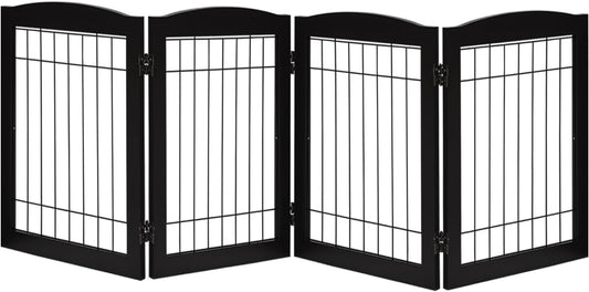 LZRS Sturdy Wood Pet Gate, Freestanding Tall Wire Dog Gate Safety Fence Indoor, Foldable Stair Barrier Pet Exercise for Most Furry Friends, Dog Gate for Stairs, Black,30" Height-4 Panels