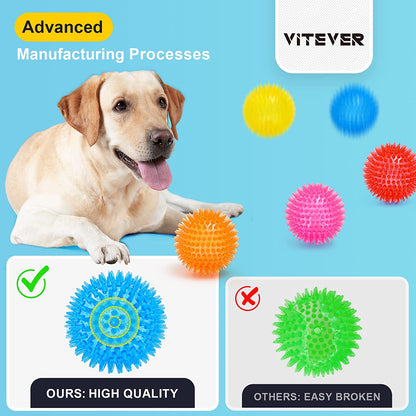 VITEVER 3.5” Squeaky Dog Toy Balls (6 Colors) Puppy Chew Toys for Teething, BPA Free Non-Toxic, Spikey Medium, Large & Small Dogs, Durable Aggressive Chewers