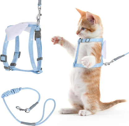 Cat Harness and Leash Set, Adjustable Gradient Kitten Harness Escape Proof Harness with Leash for Kitty Outdoor Walking (Sky Blue)