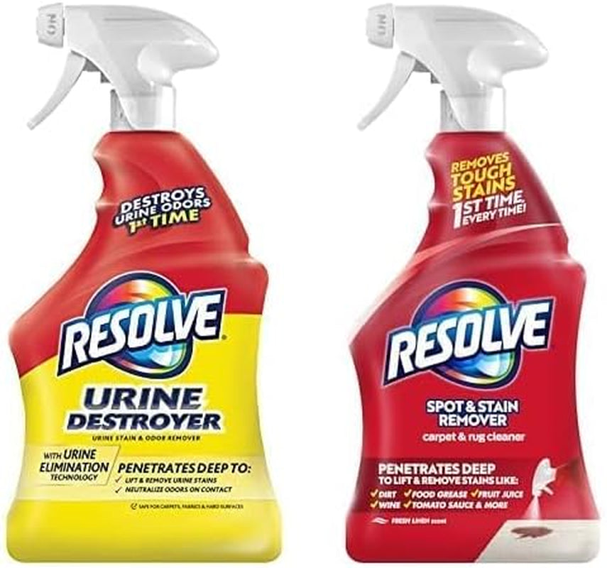 Bundle of Resolve Urine Destroyer Spray Stain & Odor Remover, No Flavor, 32 Fl Oz + Resolve Carpet and Rug Cleaner Spray, Spot & Stain Remover, Carpet Cleaner Spray, Carpet Cleaner, 22 Ounce