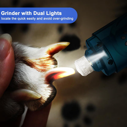 Dog Nail Grinder, Dog Nail Trimmers and Clippers Kit, Super Quiet Electric Pet Nail Grinder, Rechargeable, for Small Large Dogs & Cats Toenail & Claw Grooming,3 Speeds, Dual Lights, 2 Grinding Wheels