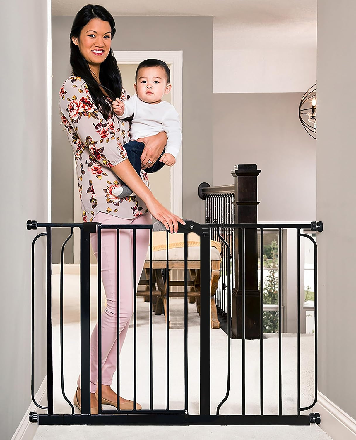 Regalo Easy Step 49-Inch Extra Wide Baby Gate, Includes 4-Inch and 12-Inch Extension Kit, 4 Pack of Pressure Mount Kit and 4 Pack of Wall Mount Kit, Black