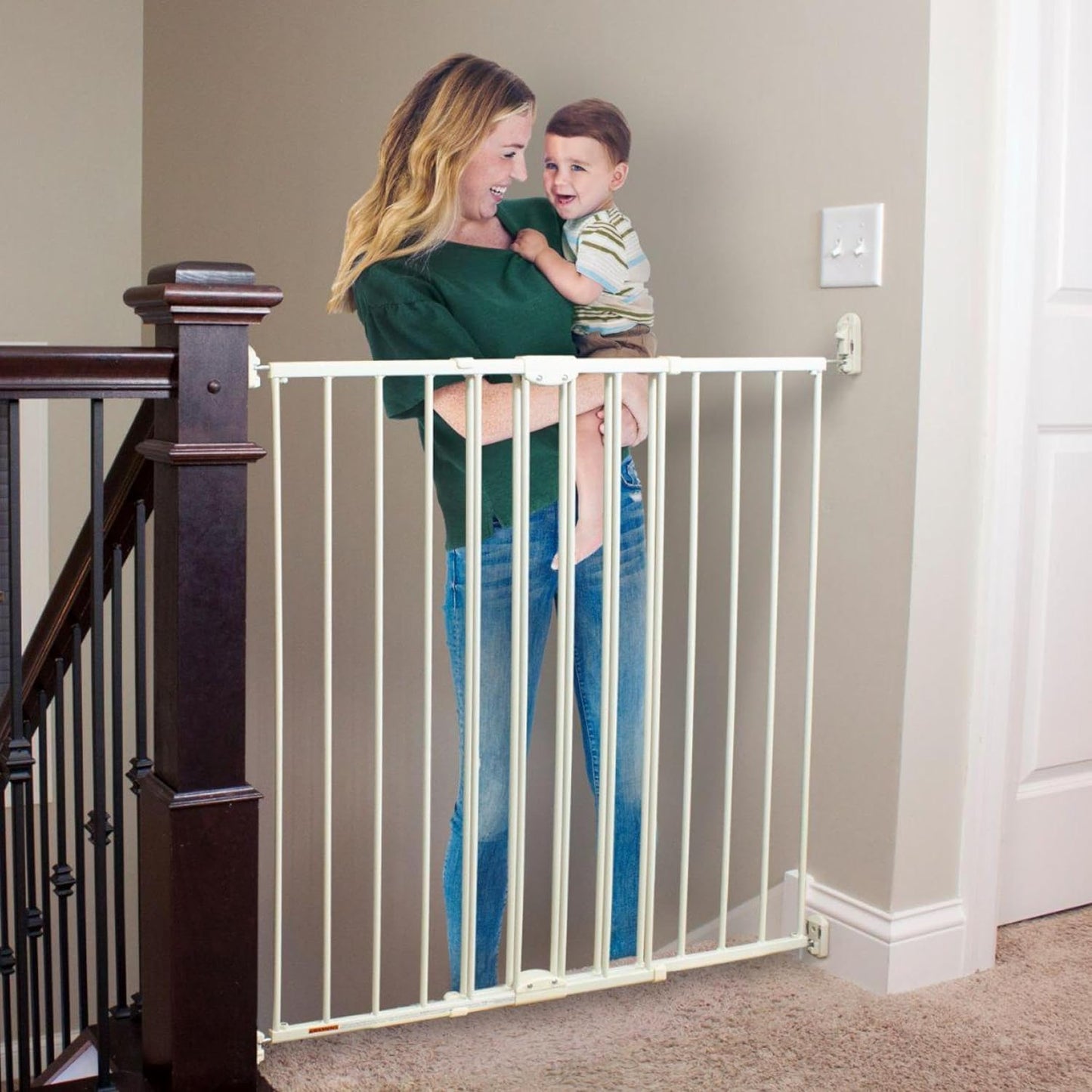 Toddleroo by North States Baby Gate for Stairs and Doorways: Tall Easy Swing & Lock Series 2 Child Gate, Fits Openings 28.68"-47.85" Wide. Safety Latch, Hardware Mount. (36" Tall, Warm White)