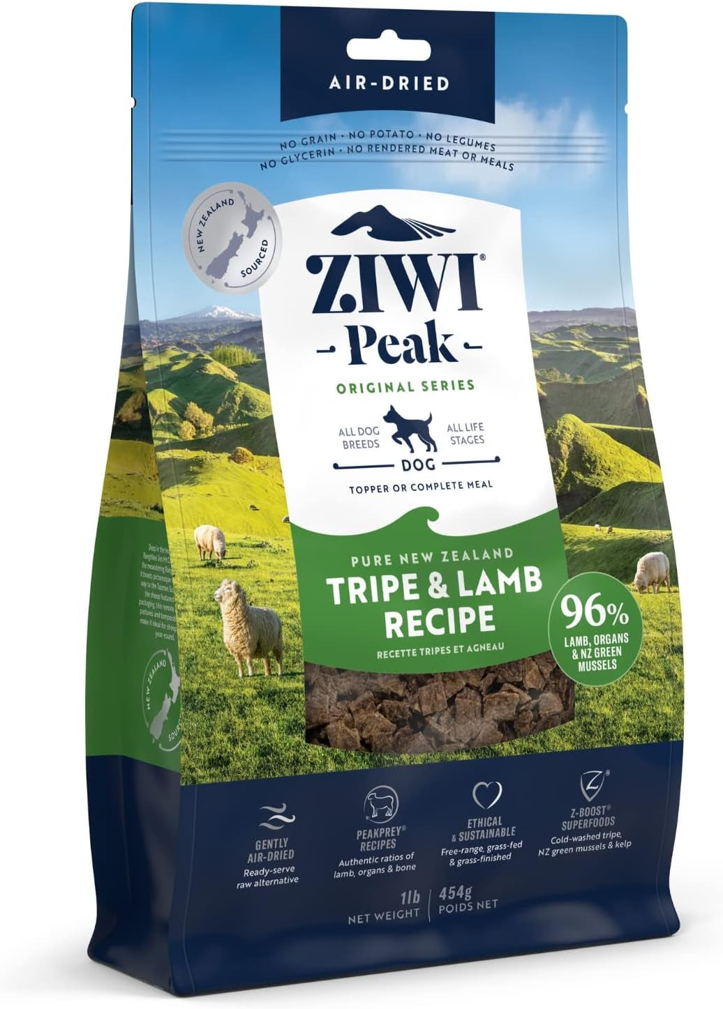 ZIWI Peak Air-Dried Dog Food – All Natural, High Protein, Grain Free & Limited Ingredient with Superfoods (Tripe & Lamb, 1.0 Lb)